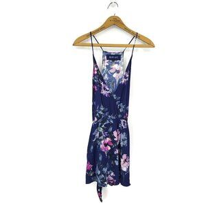 Blue Life Blue Floral Romper Womens Large Skirt Front Waist Tie